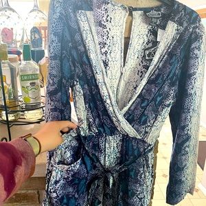 Snake print long sleeve romper